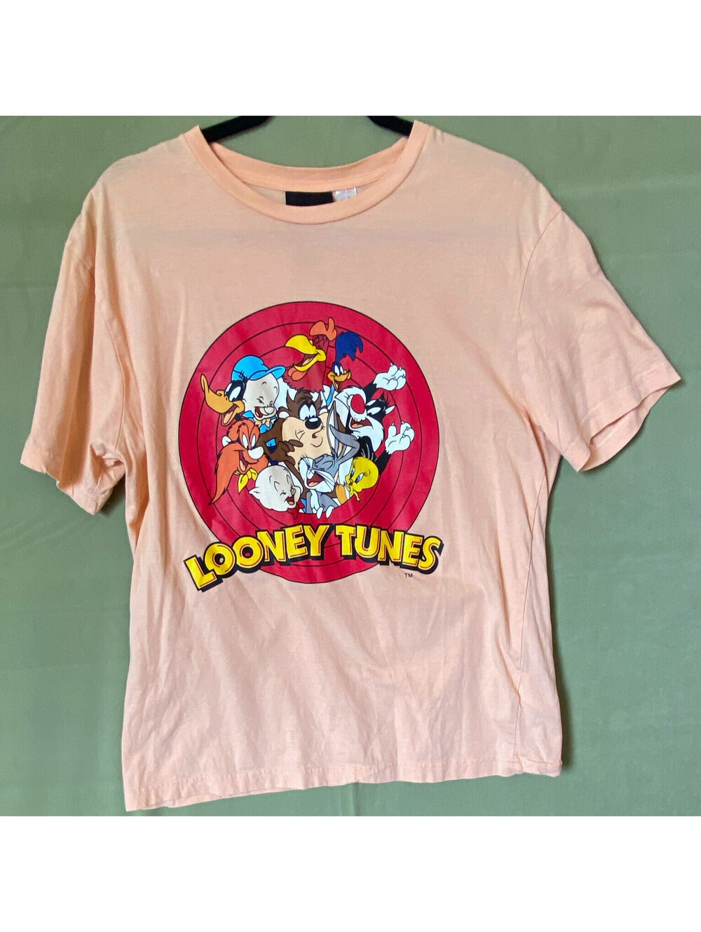 H&M Men’s Regular Fit Pink Looney Tunes Graphic Logo Crew Neck T-Shirt Sz M